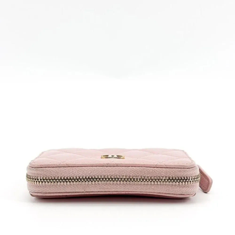 Chanel Classic Caviar Flap Zipper Card Holder Pink Gold Hardware